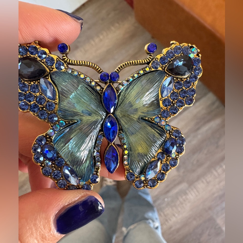 Aratta Rhinestone Butterfly Statement Pendant Bro… - image 2